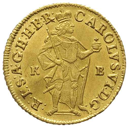 Karol III (VI) 1711-1740, dukat 1723 / K-B, Krzemnica, złoto 3.48 g, Huszar 1585, piękny egzemplarz, bardzo poszukiwany w tym stanie zachowania