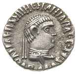 Baktria, Apollodot II 110-80 pne, drachma, mennica Taxila, Aw: Popiersie w prawo, wokoło ΒΑΣΙΛΕΩΣ ..
