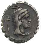 L. Papius 79 pne, denar serratus, Rzym, Aw: Głowa Juno Sospity w nakryciu z koziej skóry w prawo, ..