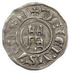 KRÓLESTWO JEROZOLIMY, Baldwin III 1144-1163, denar, Aw: Krzyż, wokoło REX BALDVINVS, Rw: Wieża Daw..