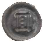 brakteat 1297-1307, Prostokąt z kulkami w narożnikach, w środku trzy kulki w rzędzie, srebro 0.19 ..