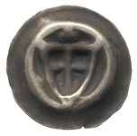 brakteat 1307-1317, Tarcza zakonna, powyżej trójlistek, w lewym polu zarys kulki, srebro 0.23 g, B..