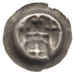 brakteat 1327-1337, Brama na dwóch słupach z trzema strzelnicami, zwieńczona trzema krzyżami, sreb..