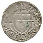 Konrad von Erlichshausen 1441-1449, szeląg, Aw: Tarcza wielkiego mistrza, MAGS - T COR - ADVS - ЄV..