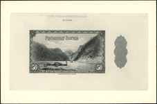odbitka stalorytnicza w czarnym kolorze strony odwrotnej 50 złotych z 20.08.1939 r, na cienkim pap..
