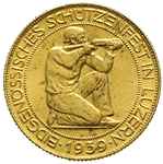 Konfederacja, 100 franków 1939, Zawody strzeleckie w Lucernie, złoto 17.48 g, Fb. 506, niewielkie ..