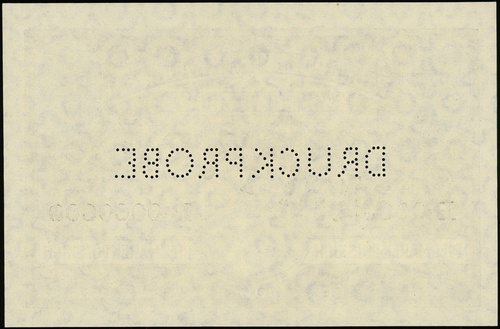 5 marek polskich 9.12.1916, druk tylko strony odwrotnej, seria B, numeracja 0000000, w środku poziomo perforacja \DRUCKPROBE, ukośny czarny nadruk \"Muster, Lucow 282a (R7)