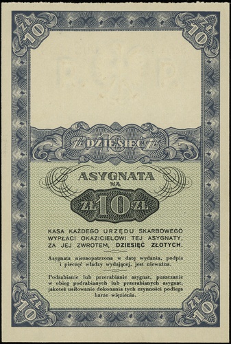 asygnata na 10 złotych, seria B, numeracja 09347
