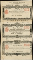 wzory biletów kasowych - 1, 2 i 5 talarów 1.12.1810, całość na jednym arkuszu z nagłówkiem \Wzory ..