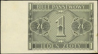 1 złoty 1.10.1938, bez oznaczenia serii i numeracji, jednostronny druk strony odwrotnej na papierz..