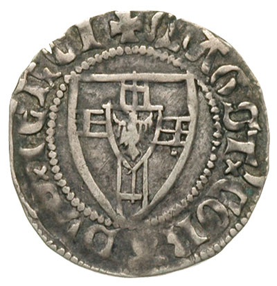 Konrad von Jungingen 1393-1407, szeląg, Aw: Tarcza wielkiego mistrza i napis, Rw: Tarcza zakonna i napis, srebro 1.61 g, Neumann 7b, Vossberg 289