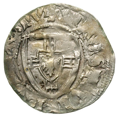 Ulryk von Jungingen 1407-1410, szeląg, Aw: Tarcza wielkiego mistrza i napis, Rw: Tarcza zakonna i napis, srebro 1.55 g, Neumann 8, Vossberg -