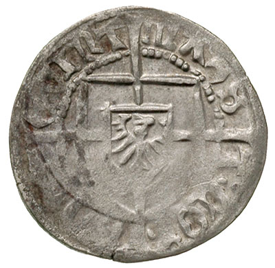 Konrad von Erlichshausen 1441-1449, szeląg, Aw: Tarcza wielkiego mistrza i napis, Rw: Tarcza zakonna i napis, srebro 1.53 g, Neumann 23, Vossberg 876