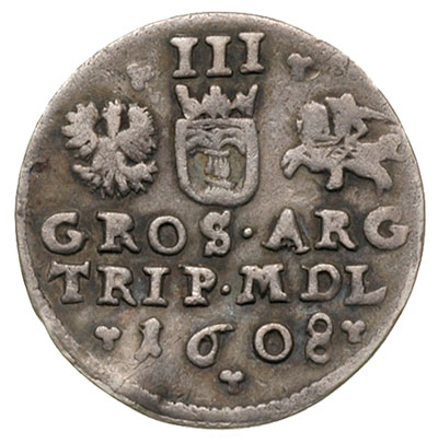 trojak 1608, Wilno, odmiana bez herbu Bogoria, nie notowany w Igerze i Ivanauskasie, ogromna rzadkość