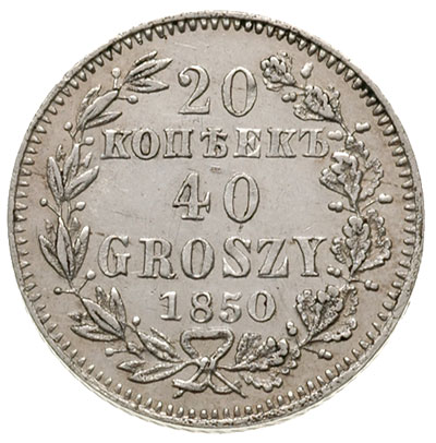 20 kopiejek = 40 groszy 1850, Warszawa, pojedync