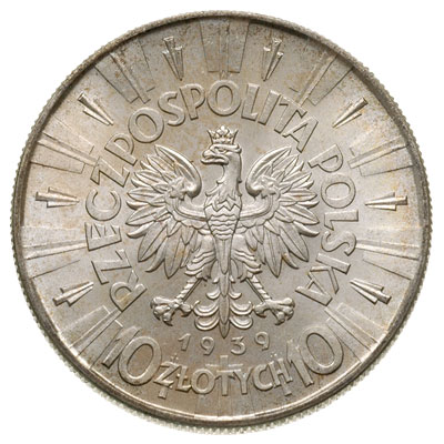 10 złotych 1939, Warszawa, Józef Piłsudski, Parchimowicz 124.f,  pięknie zachowane