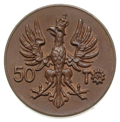 50 marek 1923, Warszawa, Kobieta z kłosami, brąz 5.33 g, Parchimowicz P-117.a, nakład 120 sztuk, wyśmienicie zachowane, rzadkie, patyna