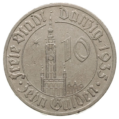 10 guldenów 1935, Berlin, Ratusz gdański, Parchimowicz 69, rzadkie