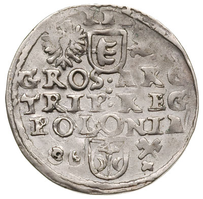 trojak 1586, Poznań, małe cyfry daty, Iger P.86.2.b (R1), drobne wady bicia