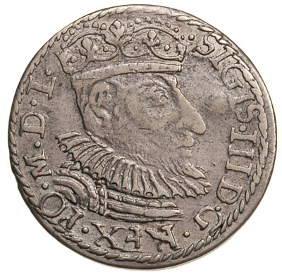 trojak 1592, Olkusz, Iger O.92.7.a (R5), T. 20, moneta wybita z walca, bardzo rzadka