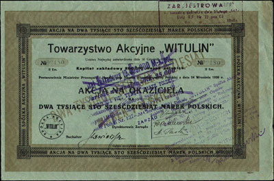 Spółka Akcyjna \WITULIN, akcja na 25.000 marek polskich z 8 maja 1921 r.
