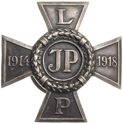 II Rzeczpospolita, odznaka pamiątkowa Związku Polskich Legionistów -Krzyż Legionowy 1923, ustanowiona na I Zjeździe Legionistów w Krakowie, krzyż z blachy ciemno oksydowanej, 41 x 41mm, Stela 2.43