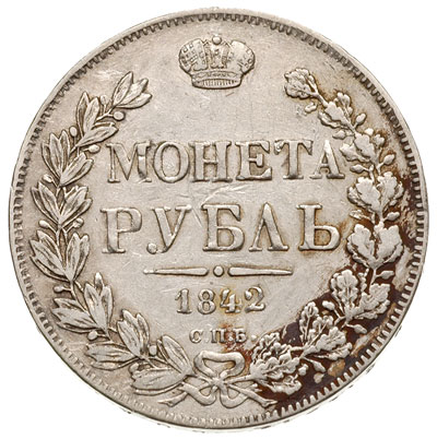 rubel 1842 / СПБ-АЧ, Petersburg, Bitkin 200, Adrianov 1842н, ślady patyny