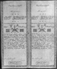 5 złotych 8.06.1794, 2 banknoty nierozcięte z główkami, seria N.E 2, nr 15 387i seria N.F 2. nr 15..