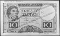 10 złotych 15.07.1924, II EM.A 504900, (na awersie i rewersie czerwone nadrukiWZÓR i Bez wartości)..