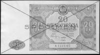 20 złotych 15.05.1946 nr A 1234567, (przekreślony, na awersie i rewersieczerwony nadruk SPECIMEN),..