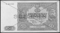 50 złotych 15.05.1946, nr A 1234567 A 8900000, (przekreślony, na awersiei rewersie czerwony nadruk..