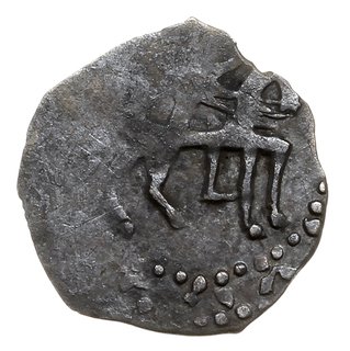 denar litewski ok. 1387-1392, Aw: Tarcza z herbem Jagiełły, Rw: Jeździec w prawo, srebro 0.34 g, Ivanauskas 5J, rzadki
