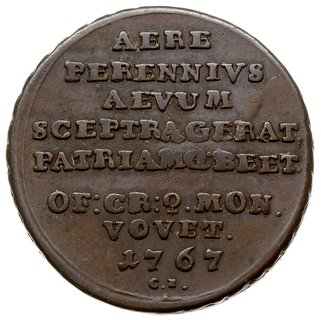 trojak historyczny 1767, Kraków, na rewersie napis AERE PERENNIVS ... MON VOVET..., Iger K.67.1.a (R4), Plage 296, rzadki, patyna