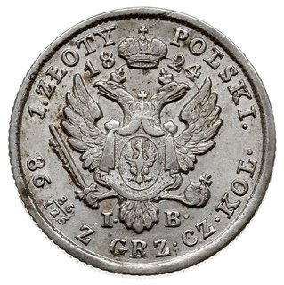 1 złoty 1824, Warszawa, bardzo Plage 68, Bitkin 846 (R), nieco rzadszy rocznik, ładnie zachowany