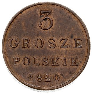 3 grosze polskie 1820, Warszawa, nowe bicie, Iger KK.20.1.b (R3), Plage 159 (R), Bitkin H876, moneta lakierowana, rzadka