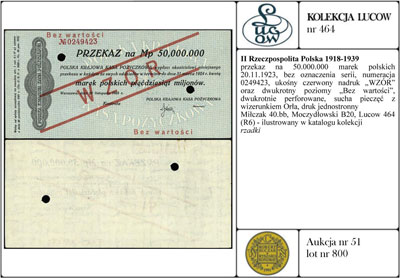 przekaz na 50.000.000 marek polskich 20.11.1923,