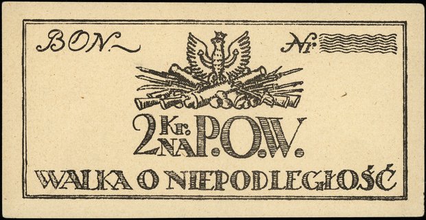 Polska Organizacja Wojskowa, 2 korony (1917-1918), bez oznaczenia serii i numeracji, Jabłoński 700, Lucow 503 (R2), naddarcie