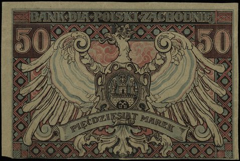Bank dla Polski Zachodniej, 50 marek ważne do 31.12.1919, Poznań, Jabłoński 3299 (R8), Lucow 535 (R7), bardzo rzadkie