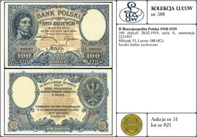 100 złotych 28.02.1919, seria A, numeracja 22319