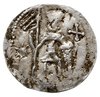 denar ok. 1146-1157, Aw: Dwaj książęta siedzący wspólnie za stołem, skierowani ku sobie trzymają w..