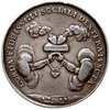 medal zaślubinowy sygnowany E F, bez daty (I połowa XVII w), Aw: Pomiędzy gałązkami palmowymi para..