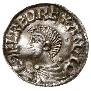 Aethelred II 978-1016, denar, Lincoln, mincerz Ulfcetel, Aw: Popiersie w lewo, Rw: Długi krzyż, VLFCETL MΩO LNC, srebro 1.39 g, Seaby 1151, North 774