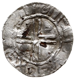 Zestaw denarów niemieckich z końca X i początku XI wieku: a) Bawaria ?, naśladownictwo denara Ottona (976-982), Krzyż / Kapliczka, w niej CNI