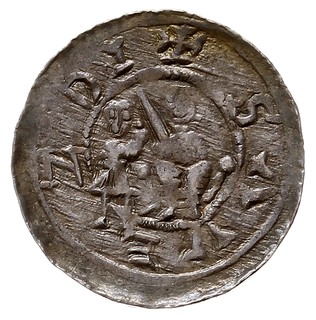 Władysław II Wygnaniec 1138-1146, denar, Aw: Książę na tronie, obok giermek, Rw: Rycerz walczący ze lwem, srebro 0.52 g, Str. 40, Such. XVI/1