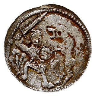 Władysław II Wygnaniec 1138-1146, denar, Aw: Książę na tronie, obok giermek, Rw: Rycerz walczący ze lwem, srebro 0.49 g, Str. 40, Such. XVI/1