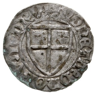 Michał I Küchmeister von Sternberg 1414-1422, szeląg, MAGST MICHAEL PRI / MONETA DNORVM PRV, Voss. 741, wcześniejszy, rzadszy typ z krzyżem o krótkich ramionach