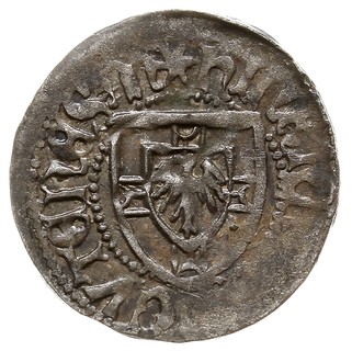 Henryk VI Reuss von Plauen 1467-1469 - jako zarządca, szeląg, HINRIC.. .OCVTENES M / MONETA DNORVM PRV, Voss. 905, niewielka wada wybicia, ciemna patyna