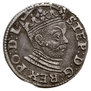 trojak 1585, Ryga, mała głowa króla, Iger R.85.1.i (R), awers Gerbaszewski 30 rewers Gerbaszewski 33, patyna