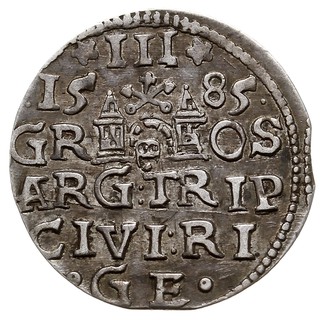 trojak 1585, Ryga, mała głowa króla, Iger R.85.1.i (R), awers Gerbaszewski 30 rewers Gerbaszewski 33, patyna