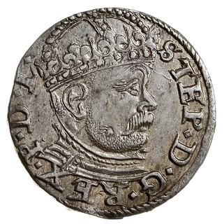 trojak 1586, Ryga, duża głowa króla, Iger R.86.1.a (R), Gerbaszewski 14, wybity lekko pękniętym stemplem